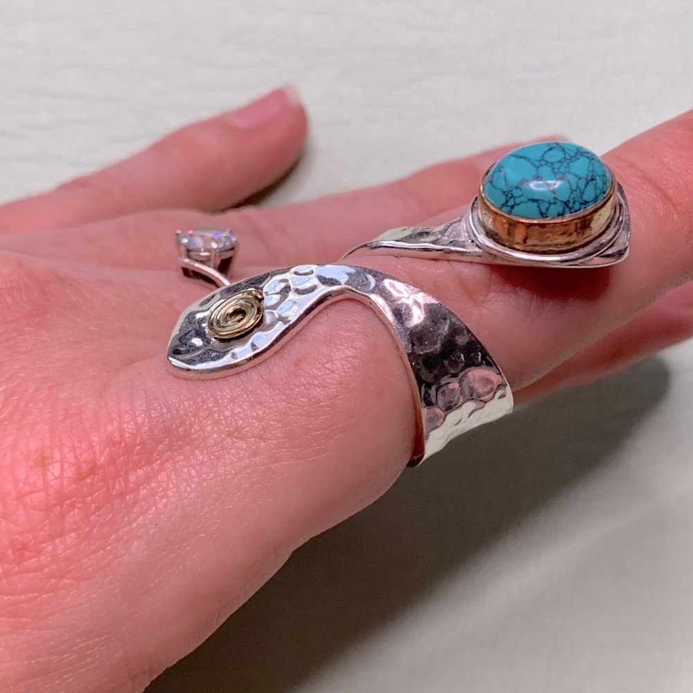 Israeli Artisan 925 SS Jenny Turquoise Ring - 9.5